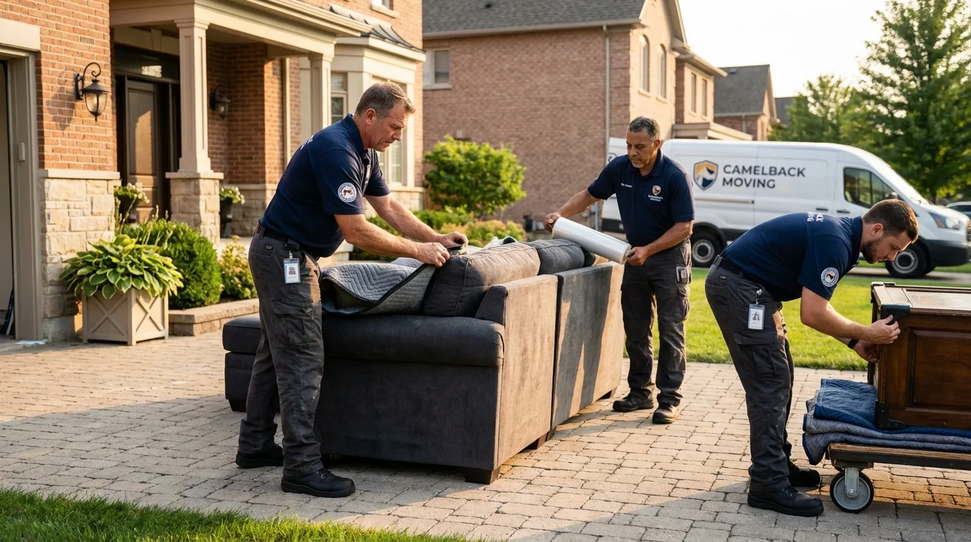 Large estate moving crew wrapping furniture in Fairhaven, MA