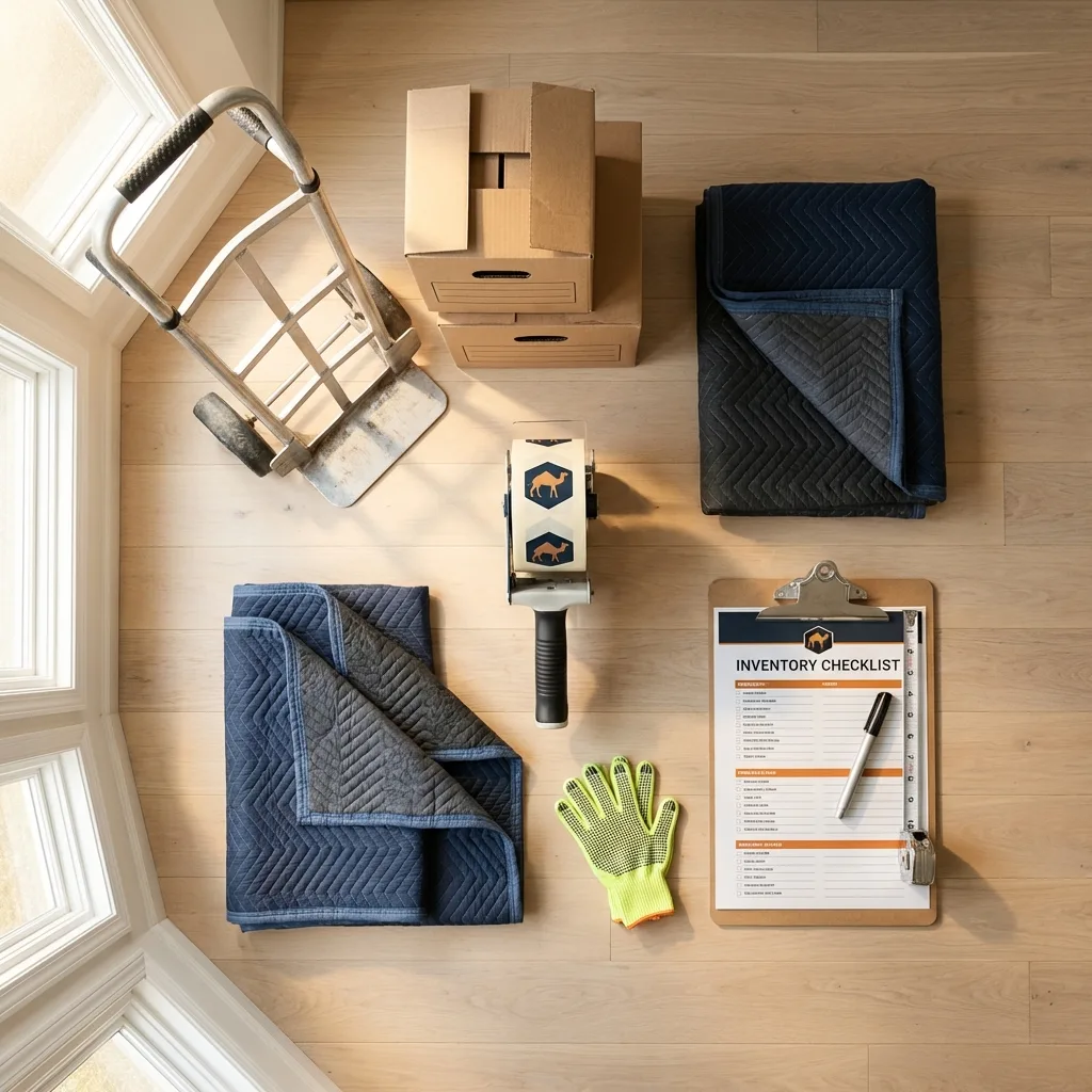 Professional moving supplies and packing materials layout for Fairhaven residential relocations
